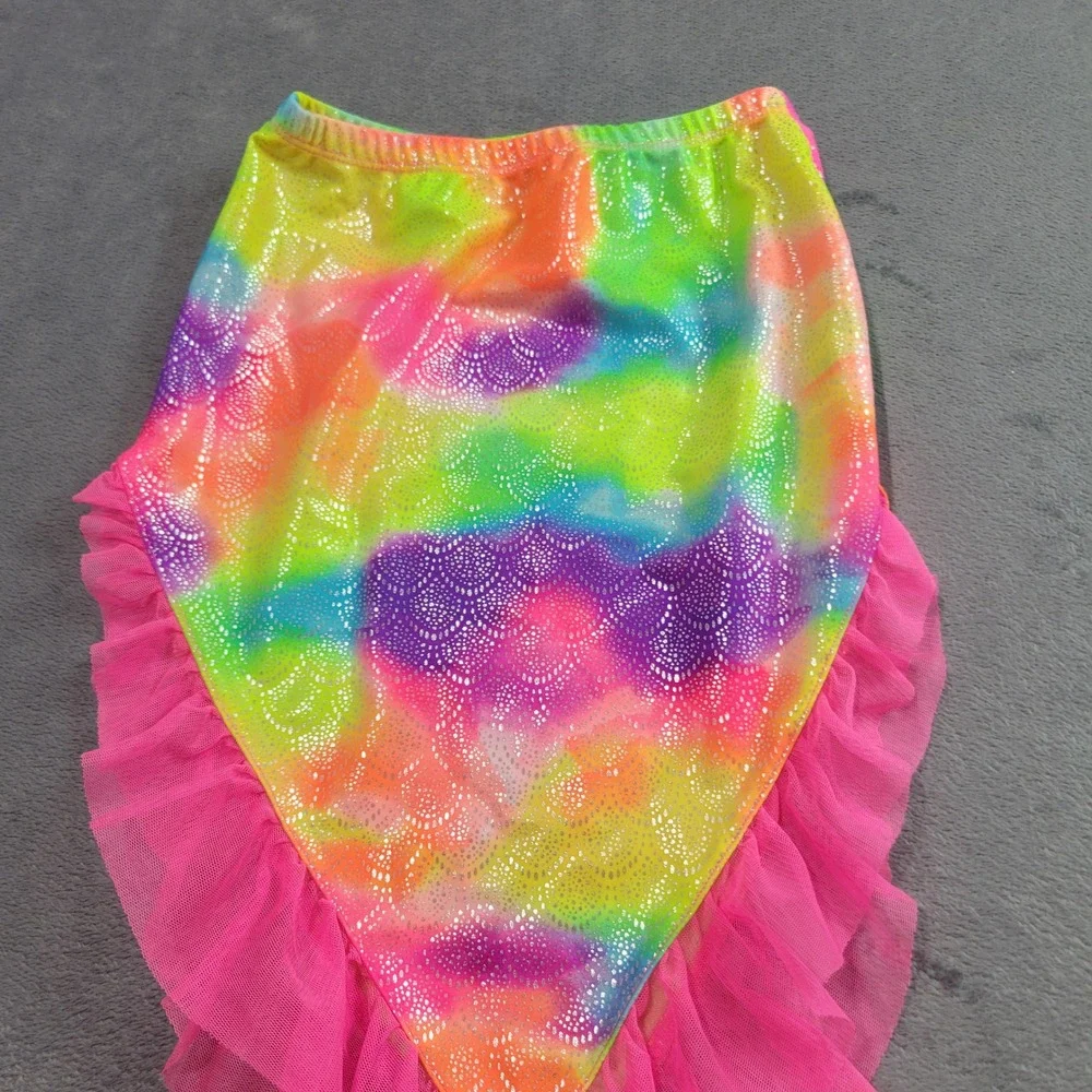 Wonder‎ Nation Swim Cover Up Girls XS 4-5 Rainbow Mermaid Tail Metallic Ruffle